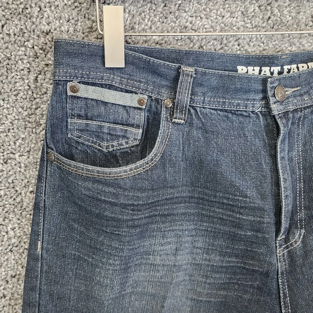 Phat Farm Shorts Mens 38X11 Blue Denim Jorts Y2K Urban Skate Loose Baggy Hip Hop